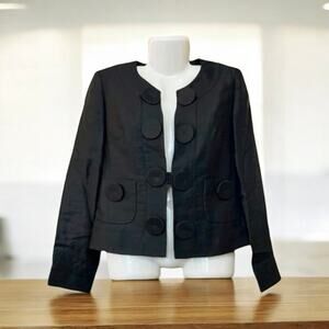 Etcetera Women's Black Linen Blend Lined Blazer w/ Oversized Buttons | Size 10